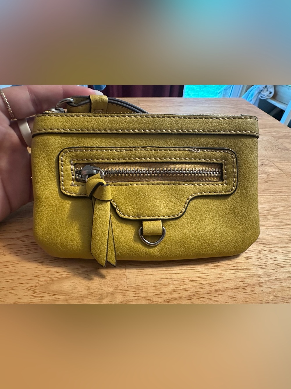 Nine West Yellow Leather Wristlet Clutch - Compact Everyday Bag